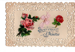 Carte Ajoutis Roses Petit Noeud Rose Souvenir D' Amitiè  Broderie  RV - Other & Unclassified