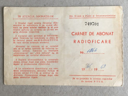 Romania Rumanien Roumanie - Abonament Radio Wire Broadcasting Radio Subscriber Card - 1965 - 1968 Stamp Stempel - Roumanie