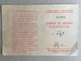 Romania Rumanien Roumanie - Abonament Radio Wire Broadcasting Radio Subscriber Card - 1974 Stamp Stempel - Roumanie