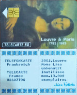 Telefonkarte France Louvre Mona Lisa   Chip  Phone Card Certificate Mint - Lots - Collections
