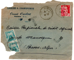 1947 Devant De Lettre CAD De SIMIANE 04 " Ernest CASTOR Grains & Transports  Taxée 2 Gerbes 2f Vert - Cartas & Documentos