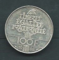 Pièce  France - 100 Francs Fraternité Argent 1988 -- PIEB 25406 - 100 Francs