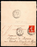 ENT38-02 / CL 10C Rouge Semeuse Daté 118 - Dept 38 (Isére) LE PONT DE BEAUVOISIN 1911 Cachet Type A3 - Kartenbriefe