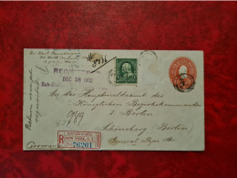 LETTRE USA 1902 ENTIER RECOMMANDE NEW YORK POUR SCHONEBERG BERLIN REGISTRED RECOMANDE SUB STATION LYNN MASS. - Otros & Sin Clasificación