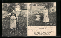 AK Perchtoldsdorf, Gasthaus Müllner Sackerl, Wienerstrasse 43, Gastwirt, Hund  - Andere & Zonder Classificatie