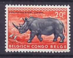 Belgian Congo 1959 Mi. 344, 20c., Breitmaulnashorn Rhino, MH* (2 Scans) - Unused Stamps