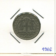 2 DRACHMES 1966 GRIECHENLAND GREECE Münze #AK379.D.A - Griechenland