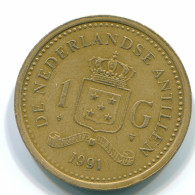 1 GULDEN 1991 ANTILLES NÉERLANDAISES Aureate Steel Colonial Pièce #S12133.F.A - Netherlands Antilles