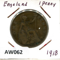 PENNY 1918 UK GREAT BRITAIN Coin #AW062.U.A - D. 1 Penny