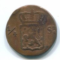 1/4 STUIVER 1826 SUMATRA NIEDERLANDE OSTINDIEN Copper Koloniale Münze #S11669.D.A - Niederländisch-Indien