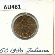 5 CENTS 1980 NEERLANDÉS NETHERLANDS Moneda #AU481.E.A - 1948-1980 : Juliana
