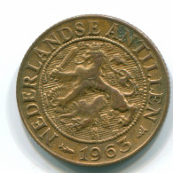 1 CENT 1963 NETHERLANDS ANTILLES Bronze Fish Colonial Coin #S11078.U.A - Antillas Neerlandesas