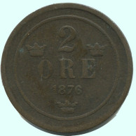2 ORE 1876 SCHWEDEN SWEDEN Münze #AC858.2.D.A - Suède