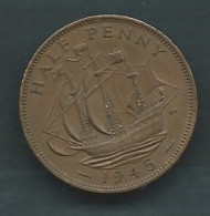 Pièce MONNAIE GRANDE BRETAGNE 1/2 PENNY 1945  - PIEB 25508 - C. 1/2 Penny