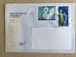 Austria Cover Usage Stamp With Swarovski Crystals Affixed - 2019 Registered Letter With Tracking Number Swan Barcode - Cartas & Documentos