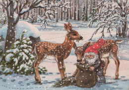 BABBO NATALE Buon Anno Natale GNOME CERVO Vintage Cartolina CPSM #PAW485.A - Santa Claus