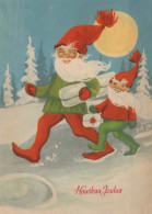 BABBO NATALE Buon Anno Natale GNOME Vintage Cartolina CPSM #PBL745.A - Santa Claus