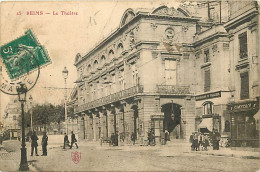 51 - Reims - Le Théatre - Animée - Oblitération Ronde De 1910 - CPA - Voir Scans Recto-Verso - Reims