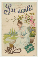 Carte Fantaisie Femme -gaufrée - Illustration  -la Lettre - Illustrateur Non Signé - Frauen