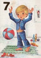 HAPPY BIRTHDAY 7 Year Old BOY CHILDREN Vintage Postal CPSM #PBT771.A - Compleanni