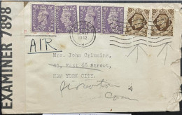 GREAT BRITAIN 1942, WW 2 CENSOR COVER, PERFIN  L&C, ERROR KING 1 STAMP INVERTED TOO, USED TO USA,  LONDON & NEW YORK CIT - Covers & Documents