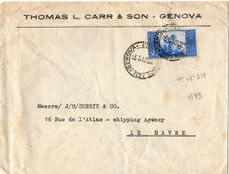 ITALIE YT N°517 SEIL SUR LETTRE OBLITERE GENES POUR LA FRANCE - 1946-60: Poststempel