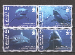 St Vincent Grenadines 2006 Mi 6282-6285 In Block Of 4 MNH WWF - GREAT WHITE SHARK - Ungebraucht