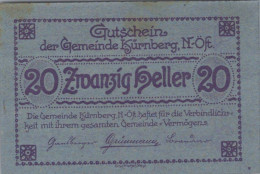 20 HELLER 1920 Stadt KÜRNBERG Niedrigeren Österreich Notgeld Papiergeld Banknote #PG921 - Lokale Ausgaben