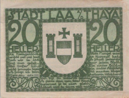 20 HELLER 1920 Stadt Laa An Der Thaya Österreich Notgeld Banknote #PD796 - Lokale Ausgaben