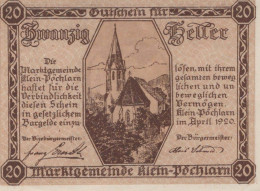 20 HELLER 1920 Stadt KLEIN-PÖCHLARN Niedrigeren Österreich Notgeld Papiergeld Banknote #PG596 - Lokale Ausgaben