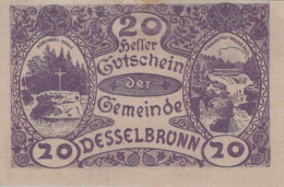 20 HELLER 1920 Stadt DESSELBRUNN Oberösterreich Österreich Notgeld #PI244 - Lokale Ausgaben