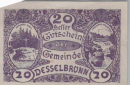 20 HELLER 1920 Stadt DESSELBRUNN Oberösterreich Österreich Notgeld Papiergeld Banknote #PG815 - [11] Emissions Locales