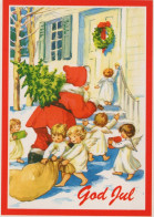 SANTA CLAUS ANGELS CHRISTMAS Holidays Vintage Postcard CPSM #PAK143.GB - Kerstman