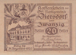 20 HELLER 1920 Stadt ZIERSDORF Niedrigeren Österreich Notgeld Banknote #PF204 - [11] Lokale Uitgaven
