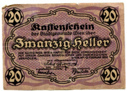 20 HELLER 1920 Stadt Wien Österreich Notgeld Papiergeld Banknote #PL583 - [11] Emissions Locales