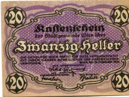 20 HELLER 1920 Stadt Wien Österreich Notgeld Papiergeld Banknote #PL559 - [11] Local Banknote Issues