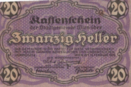 20 HELLER 1920 Stadt Wien Österreich Notgeld Banknote #PE008 - [11] Lokale Uitgaven