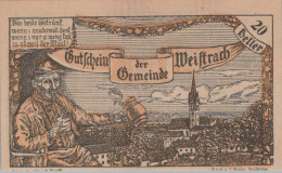 20 HELLER 1920 Stadt WEISTRACH Niedrigeren Österreich Notgeld Papiergeld Banknote #PG797 - [11] Lokale Uitgaven