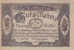 20 HELLER 1920 Stadt WALDBURG Oberösterreich Österreich Notgeld Papiergeld Banknote #PG785 - [11] Local Banknote Issues