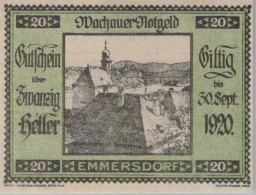 20 HELLER 1920 Stadt WACHAU Niedrigeren Österreich Notgeld Banknote #PF326 - [11] Lokale Uitgaven