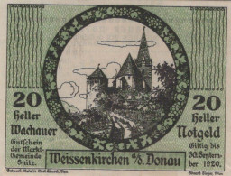 20 HELLER 1920 Stadt WACHAU Niedrigeren Österreich Notgeld Banknote #PF270 - [11] Local Banknote Issues