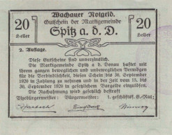 20 HELLER 1920 Stadt WACHAU Niedrigeren Österreich Notgeld Banknote #PF284 - [11] Lokale Uitgaven