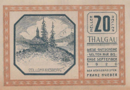 20 HELLER 1920 Stadt THALGAU Salzburg Österreich Notgeld Banknote #PF244 - [11] Lokale Uitgaven