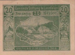 20 HELLER 1920 Stadt STIFTUNG BEI LEONFELDEN Oberösterreich Österreich #PE674 - [11] Local Banknote Issues