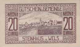 20 HELLER 1920 Stadt STEINHAUS BEI WELS Oberösterreich Österreich Notgeld #PE686 - [11] Lokale Uitgaven