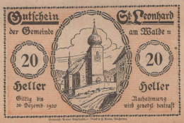 20 HELLER 1920 Stadt SANKT LEONHARD AM WALDE Niedrigeren Österreich UNC Österreich #PH102 - [11] Lokale Uitgaven