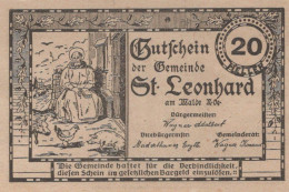 20 HELLER 1920 Stadt SANKT LEONHARD AM WALDE Niedrigeren Österreich #PE669 - [11] Local Banknote Issues