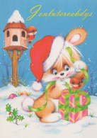 Bonne Année Noël LAPIN Vintage Carte Postale CPSM #PAV063.FR - New Year