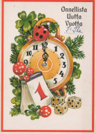 Bonne Année Noël HORLOGE DE TABLE Vintage Carte Postale CPSM #PAT992.FR - New Year