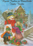 Feliz Año Navidad MUÑECO DE NIEVE NIÑOS Vintage Tarjeta Postal CPSM #PAZ715.ES - Nouvel An